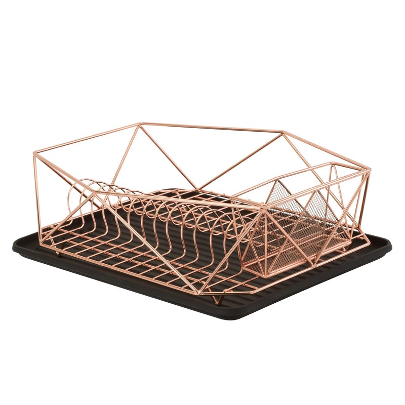 Kitchen Details Geode Deluxe Dish Drying Rack with Drain Board | Cutlery Basket | Utensil Holder | Iron Frame | Copper - Image 1